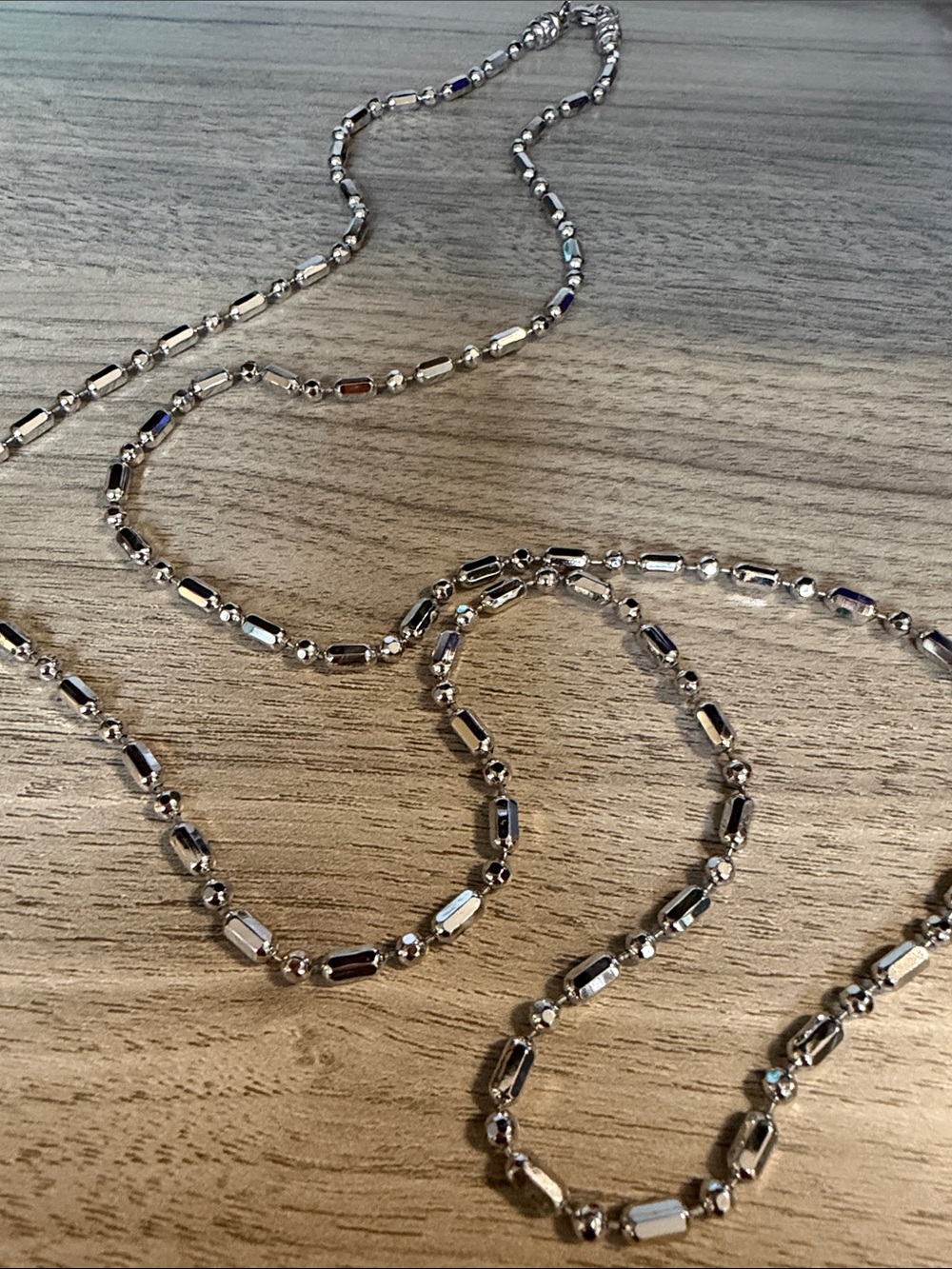 Sterling-Look Faceted Bead Necklace in Silver